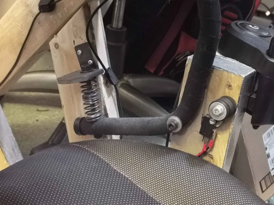 Close-up of the custom handbrake mechanism
